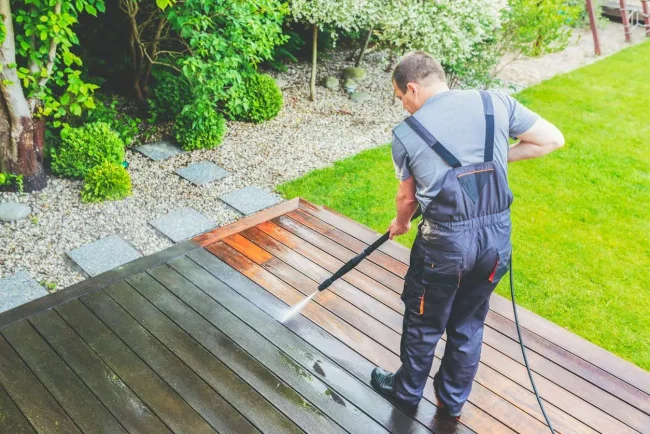 power washing a deck